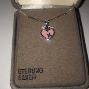 Pink cross sterling silver necklace